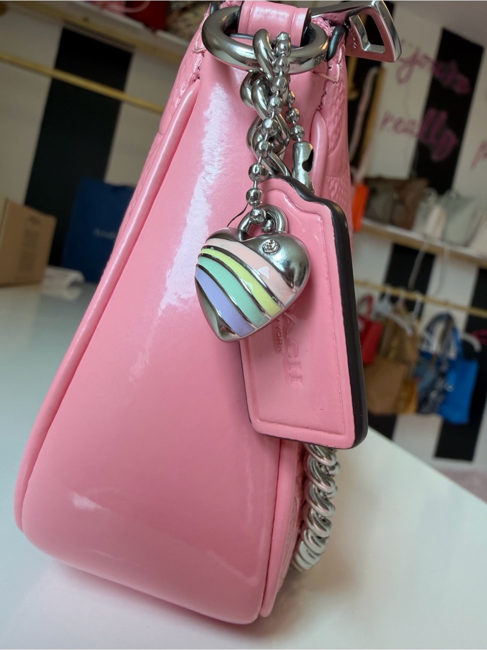 ๐ Coach Nolita 19 Pink Patent Signature Chain Bag CC727 NWT Barbiecore - Picture 8 of 17